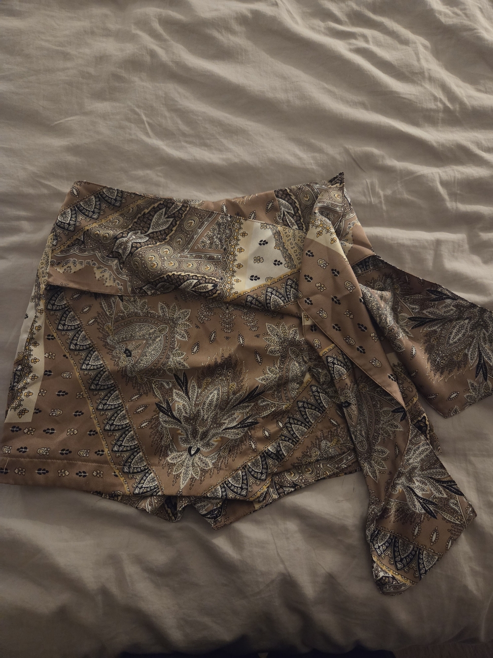 Paisley Print Wrap Skort in Tan